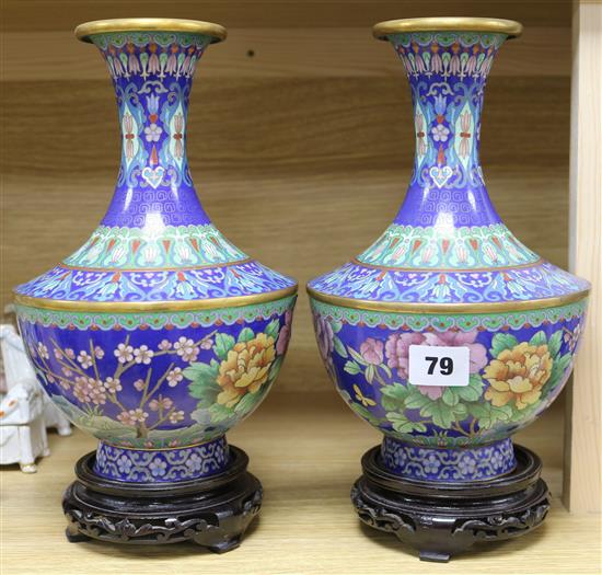 A pair of cloisonne vases, 26cm